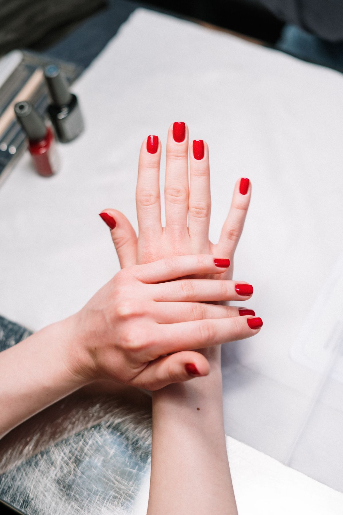 Red manicure set at Red Carpet Nails, Beaverton