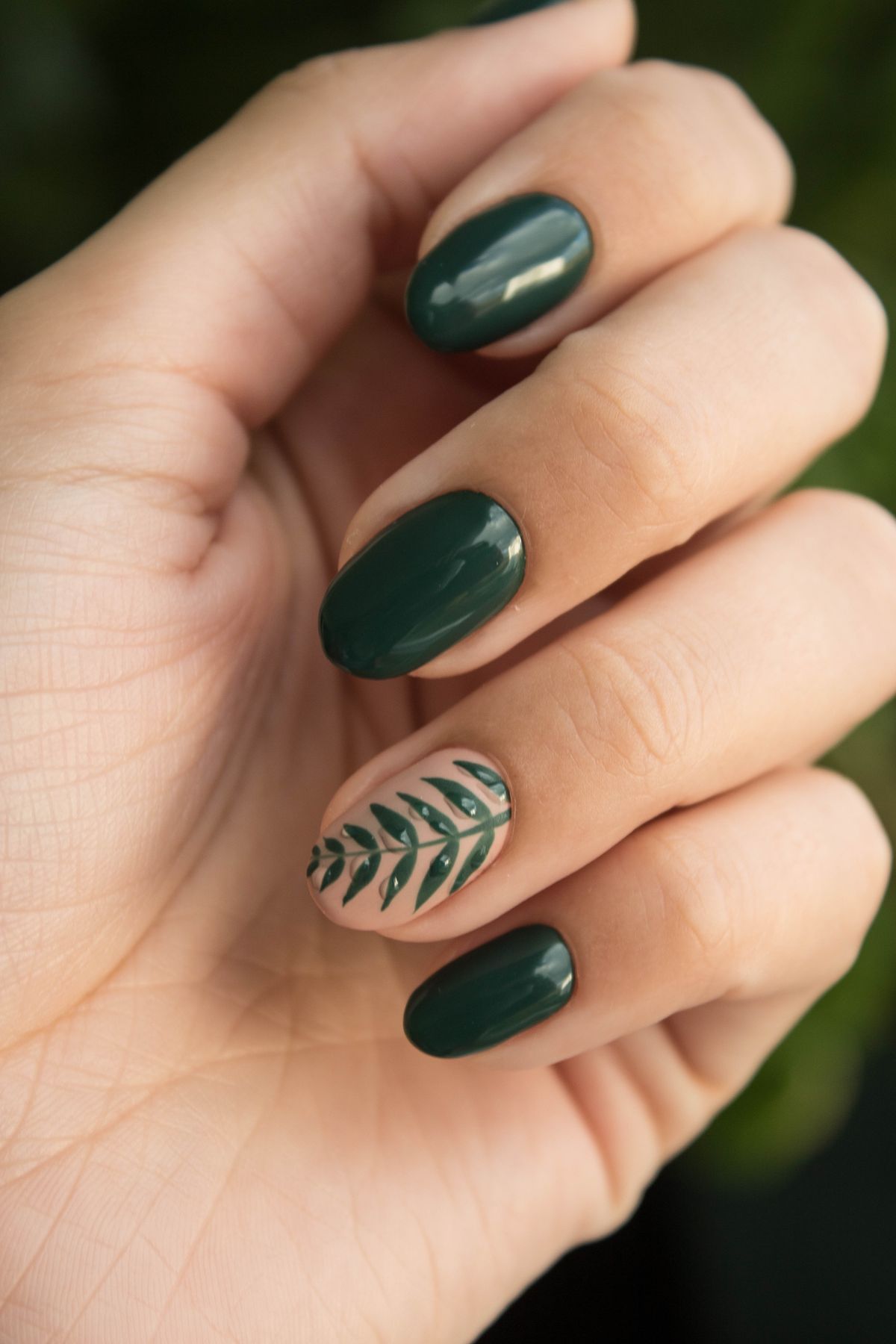 Nail art detail, green polish set